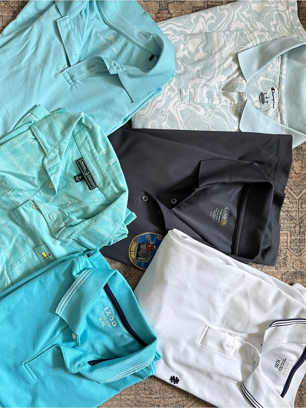 Assorted Polo Shirt Lot - Aqua, Teal, Black, White